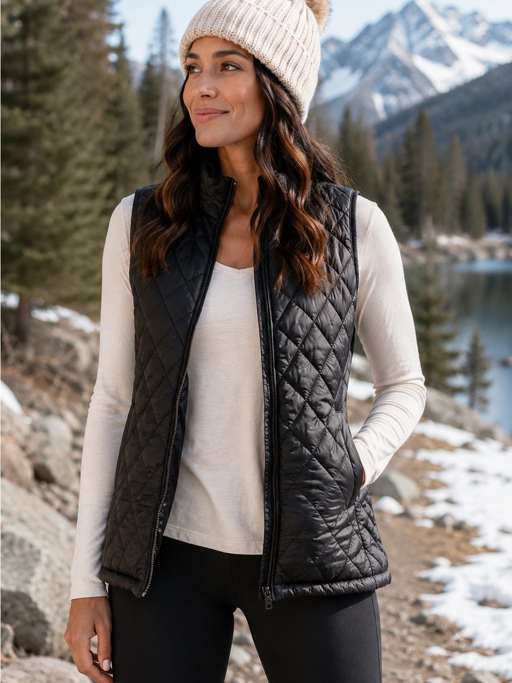 Lands’ End Black Quilted Puffer Vest. Women’s Medium. Lightweight Zip Front-